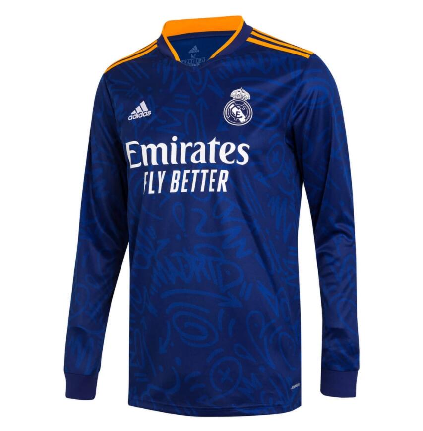 2021/22 Real Madrid Long Sleeve Away Kit Soccer Jersey